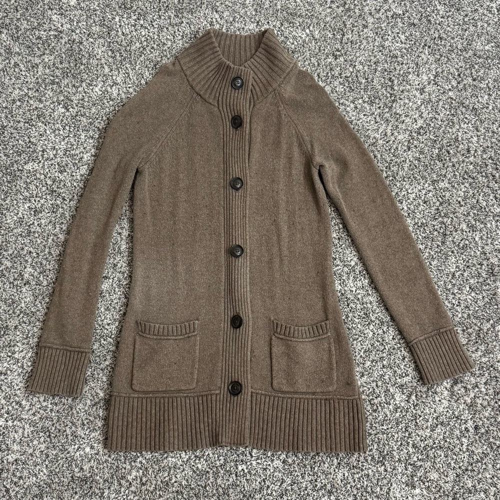 Eddie Bauer Brown Button Up Cardigan Sweater with Mock Neck
